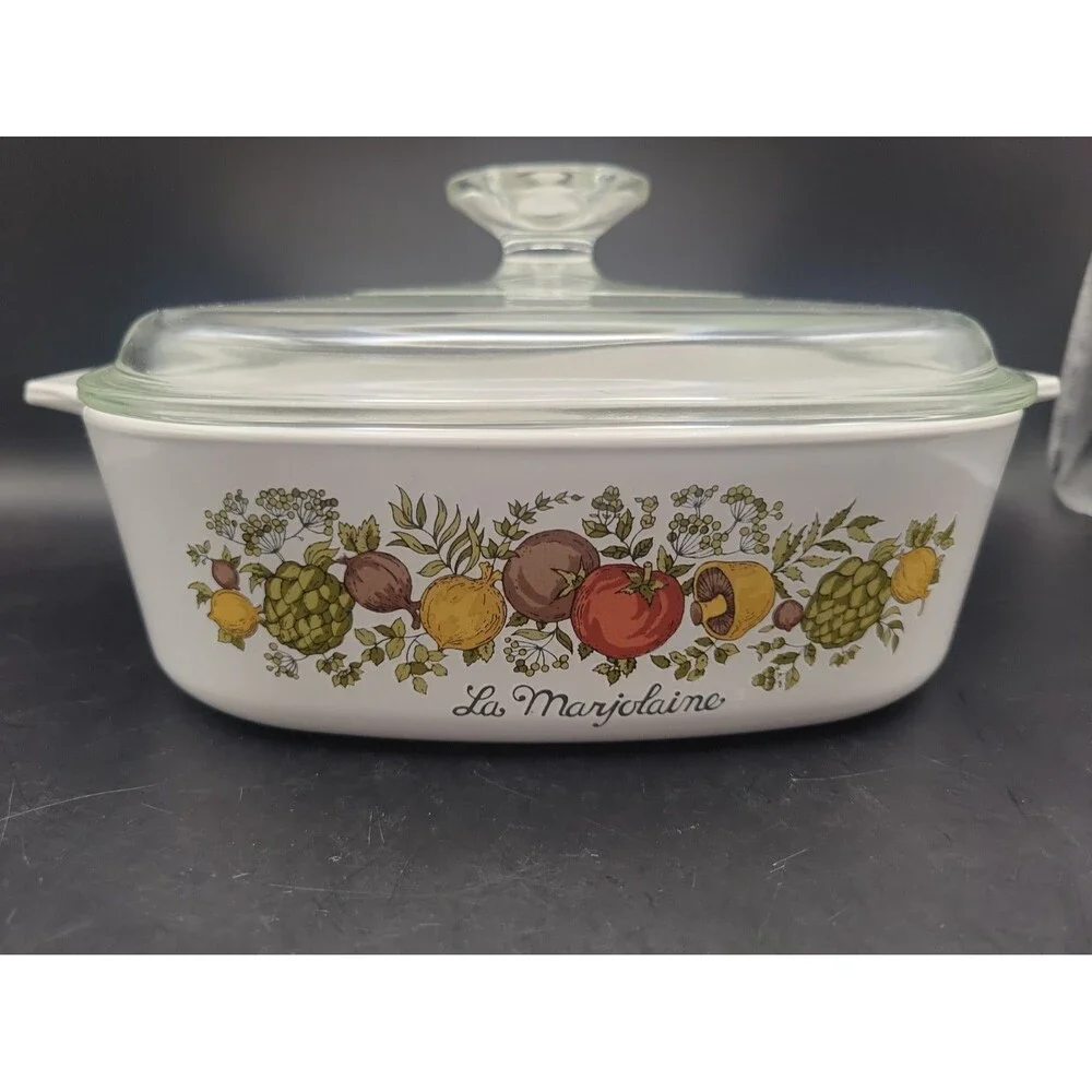 Vintage 2 Qt. Corningware Pyrex 1970’s La Marjolaine Spice of Life Casserole